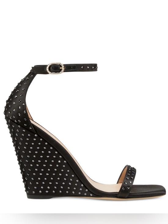 Stuart Weitzman Shoes - Stuart Weitzman NudistShine 100 Wedge Sandals Black Crystal NEW